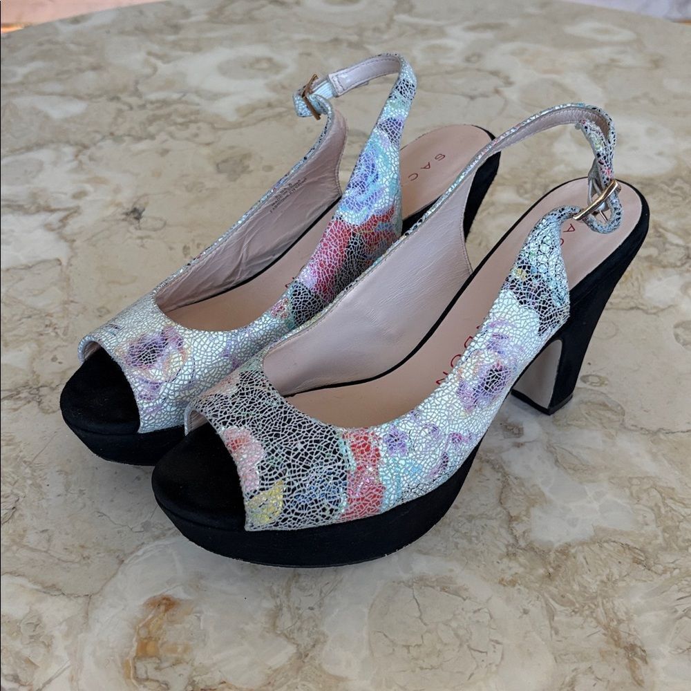 Sacha London Elga Suede Leather Open Toe Slingback Platform Heels